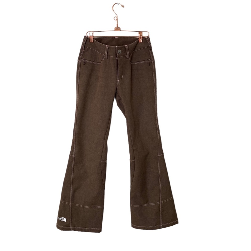 North Face Womens Fitted Ski Snowboard Pants Brown Pink Stitching SZ XS